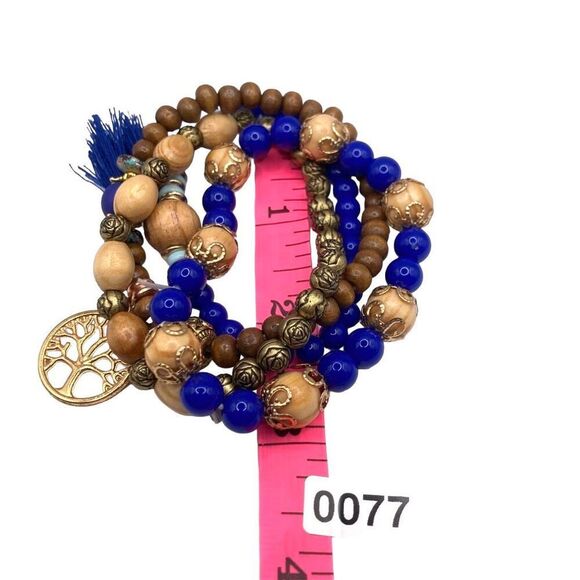 Set of 4 boho acrylic and wooden bead stretch bracelet - Picture 4 of 4